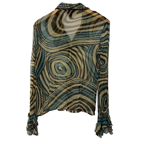 WDNY Silk Swirl Shirt Size Med Ruffle Front and Sleeve Autumn Office Work - Picture 7 of 7